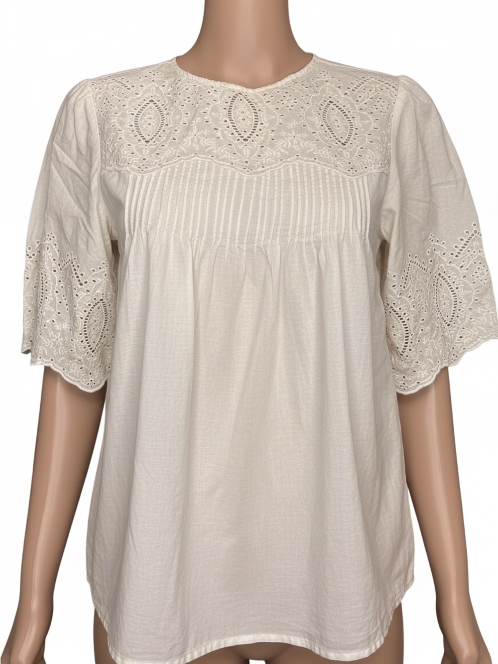 H&M Ivory Eyelet Blouse S - Boho Lace Top